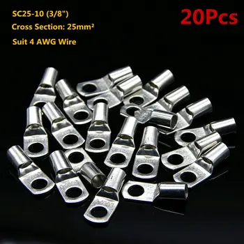 

20PCS 6 Size SC Tinned Bare Copper Crimp Terminals For Battery Cable Electrical Wire Ring Connectors Lug Kit Assortment AWG