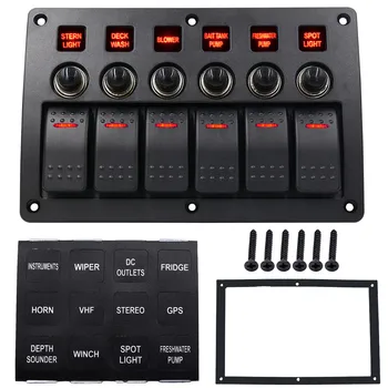 

6 Gang LED Rocker Switch Panel Circuit Breakers DC 12/24V For Car Boat Marine Steamship Yacht Motorhomes Bus RV Camper Truck Etc