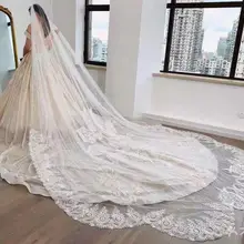 Реальные фотографии белого цвета/цвета слоновой кости Свадебная Фата 3 м с расческой с бисерной вышивкой и кружевами, Мантилья свадебная фата Свадебные аксессуары Veu De Noiva MD47