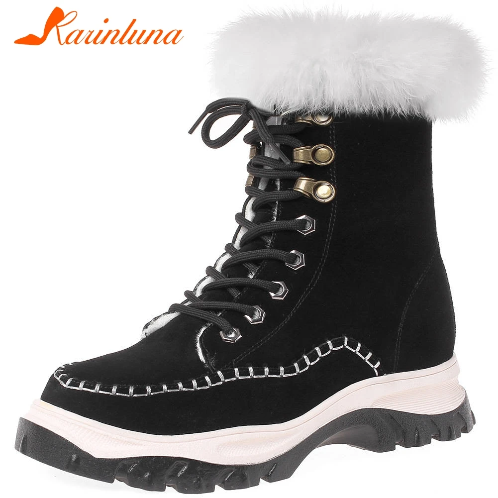 

Karinluna 2019 brand Russia fashion cow suede Shoes Woman ankle Boots Female warm plush for cold winter snow Boots Women shoes