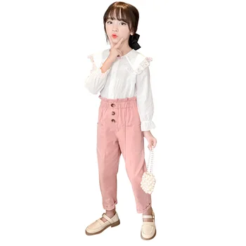 

Children Clothes Lace Flower Costume For Girls Blouse + Pants Girls Sets Spring Autumn Children's School Clothes