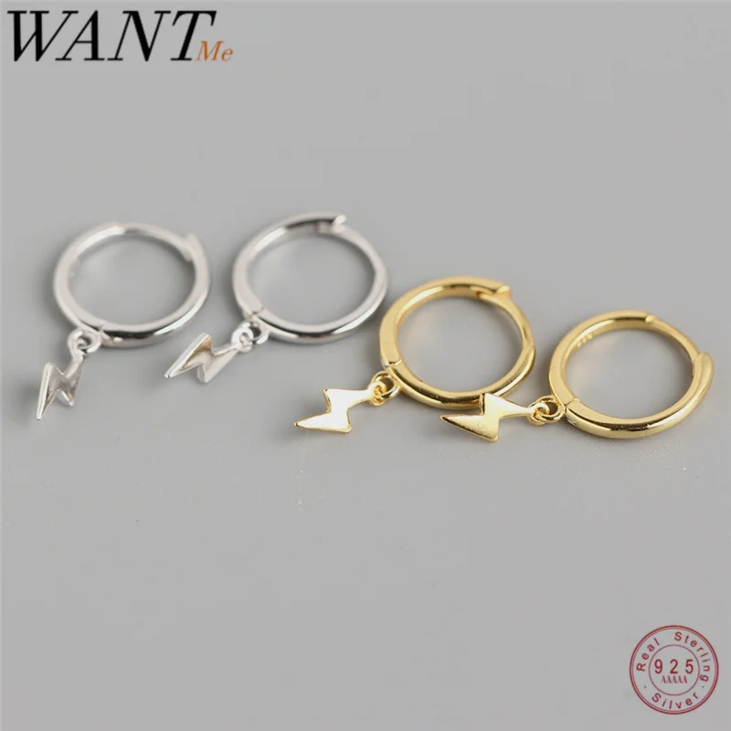 WANTME genuino de moda 100% de Plata de Ley 925 minimalista Mini rayo Stud pendientes para las mujeres la vida diaria regalo de joyería fina