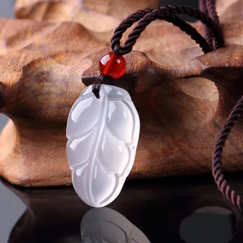

Natural white chalcedony and chalcedony leaf pendant necklace