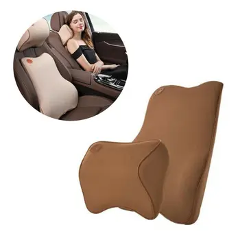 

Hot Durable Car Headrest Neck Support Pillow Lumbar Backrest Pillow Set Space Memory Car Cotton Cushion