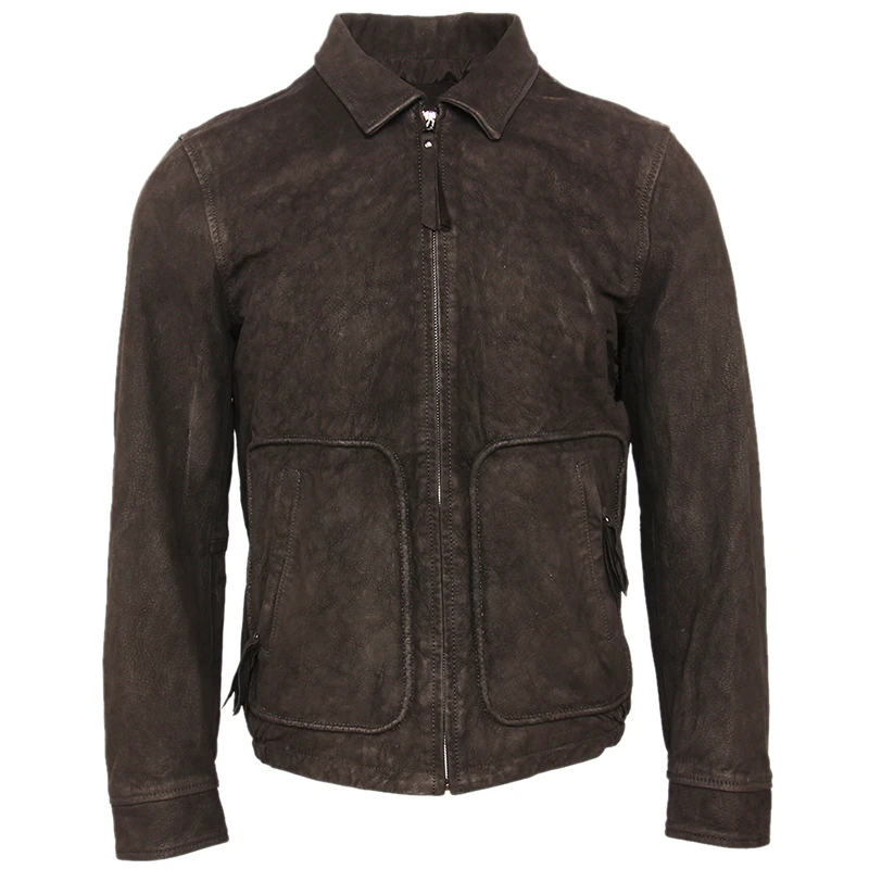 Черная мужская куртка из натуральной кожи куртки из матовой кожи Натуральная воловья кожа Бомбер мужской кожаный плащ Одежда Осень M460 - Цвет: Black