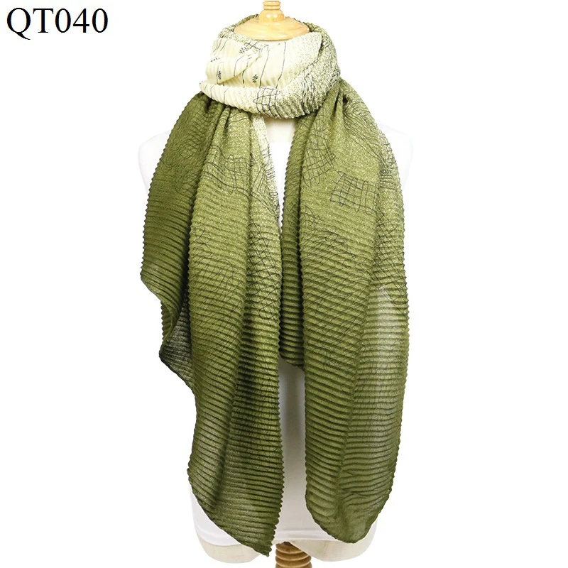 Luxury Brand Two Color Print Scarf Women High Quality Cotton Crinkle Hijab Scarf Wrinkle Shawls And Wrap Blanket Warm Tippe