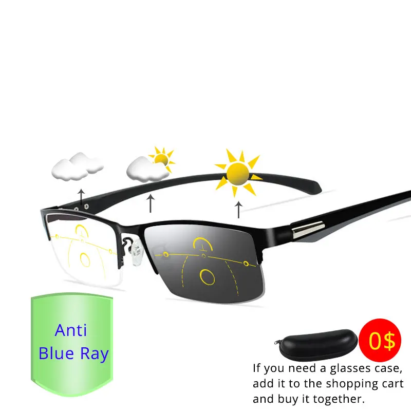 Photochrome Progressive Multifokal-Lesebrille mit Blaulichtfilter, Presbyopie-Brille für Herren, Business-Brille mit Chamäleon-Gläsern – Detail 17