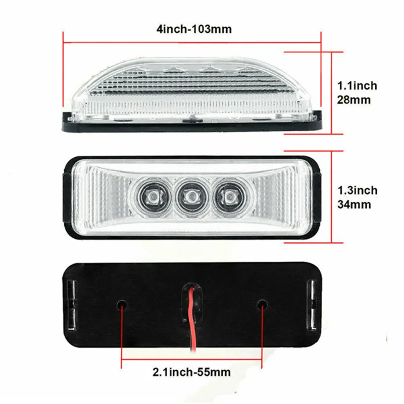 Pick Up Truck Light Waterproof Trailer Lights Clear White Lights 12V 3 LED Fender Front Side Cab Pickup RV Truck Side Marker led marker lights
