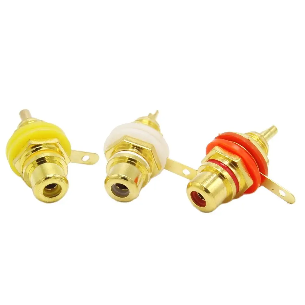 RCA Socket Connector Chassis Panel Mount Video Audio Terminal Gold Plated 3 Colors RCA Female Connector 6Pcs 3