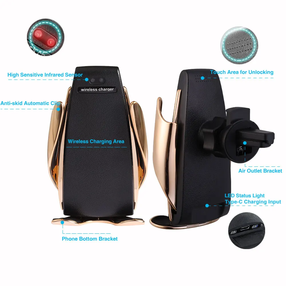1 Быстрое беспроводное автомобильное зарядное устройство Автоматический Инфракрасный датчик Автомобильный смартфон держатель вентиляционного отверстия для samsung iPhone для любых устройств с беспроводной зарядкой