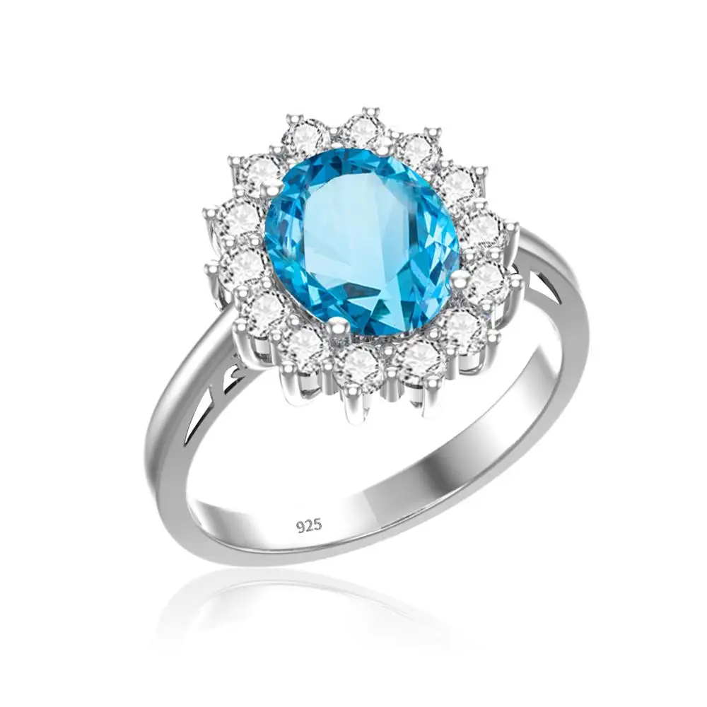 

Blue Topaz Gemstone Ring for Women Oval Sunflower Blue Topaz Gemstone sterling silver 925 jewelry Ring for Wedding Fine Jewelry