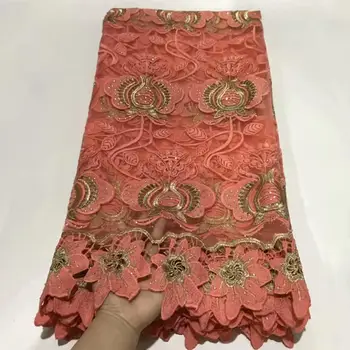 

Nice Peach African Tulle Cord Lace Fabric Embroidery French Net Lace Fabric For Wedding/Party Dress ZQN294(5Yards/Lot)