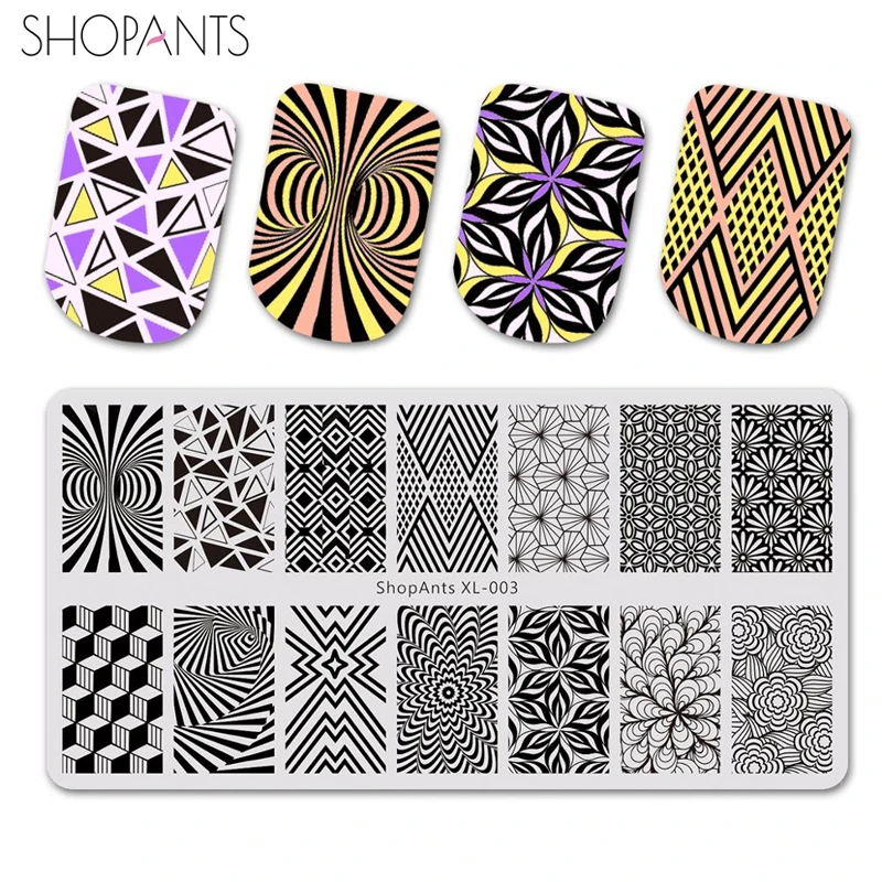 

SHOPANTS Stamping Plates for Nails 14 Different Geometric Patterns Check Stripe Image Nail Art Stamping Plates Template Mold
