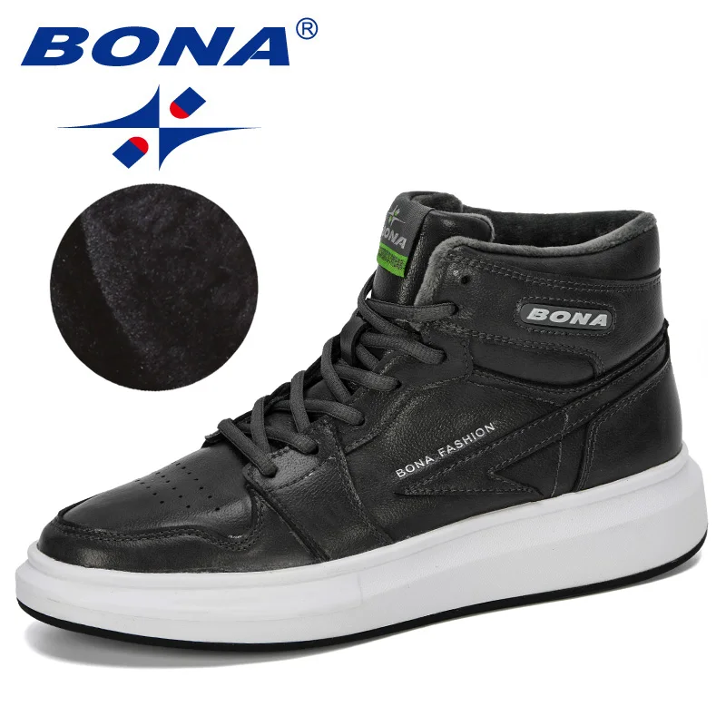 Dark grey BONA/Новинка года; дизайнерская Вулканизированная обувь; мужские высокие кроссовки; зимняя обувь на шнуровке; мужская кожаная обувь; Tenis Masculino; мужская обувь - Цвет: Dark grey