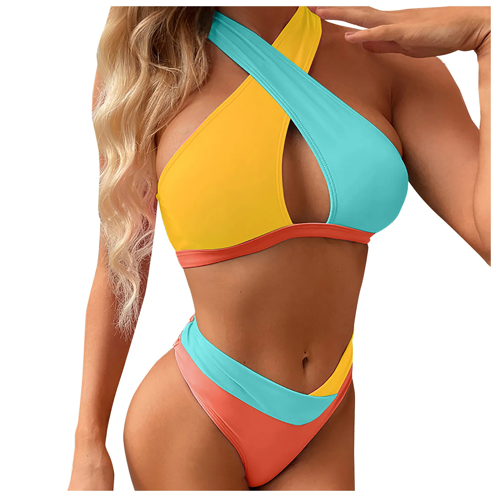 Brazilian Swimwear Women's Sexy Cross Color Blocking Two piece Swimsuit