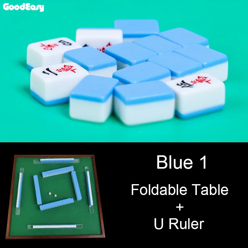 

High Quality Traveling Mini Melamine Mahjong Set with Foldable Table with U Ruler Mahjong Games Funny Family Table Board Game