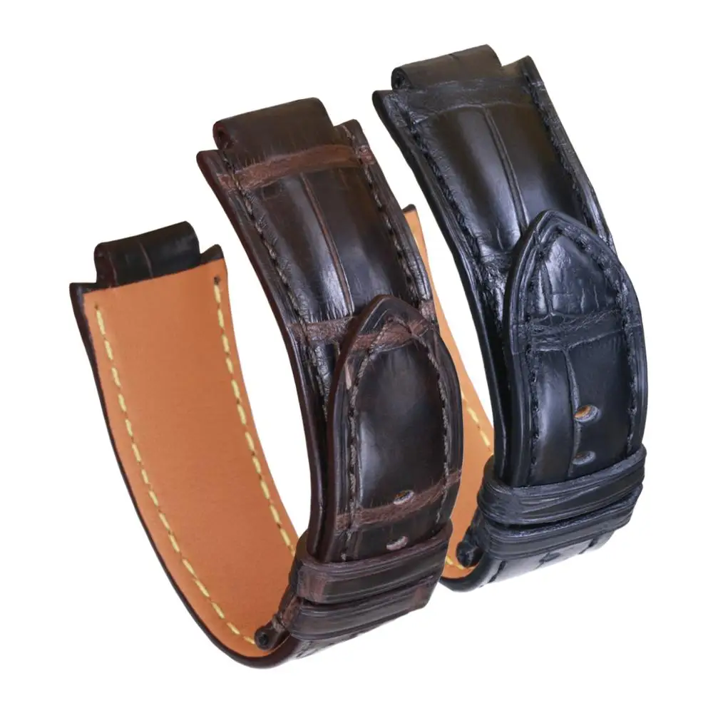 Pesno подходит для часов LV Tambour из крокодиловой кожи, ремешок для часов, черный, темно-коричневый, мужские часы, аксессуары для часов