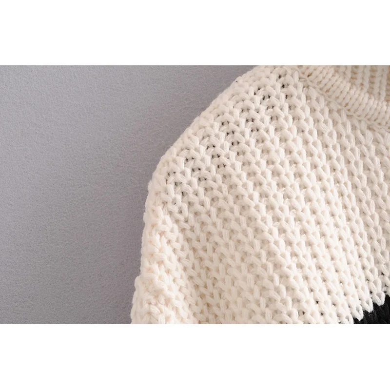 Tanie Moda Za kobiety swetry 2019 w stylu vintage, w paski przyciski udekoruj sweter z golfem z długim rękawem dzianinowe swetry sweter panie