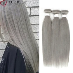 Straight Silver Grey Remy Hair Bundles Brazilian 9A 100% Human Hair Bundles Weave Extension 8-26inch 1/3/4 Pcs Body  EUPHORIA