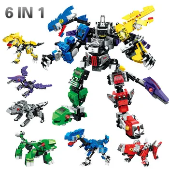 

700pcs+ Deformation Dinosaur Robot Building Blocks 6 IN 1 Mech Dragon Tyrannosaurus Rex Diy Kit Bricks Toys For Boys Gifts