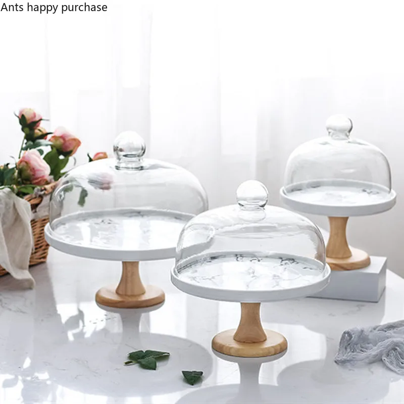 Round Ceramics Cake Stand Glass Cover Fruit Snack Dessert Table Display Tray Photo Props Wedding Exhibition Hall | Дом и сад