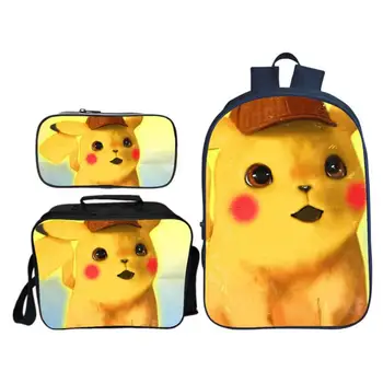 

Hot Cartoon Pikachu Backpacks pencil bag 3Pcs/Set School Bag for Teenage Boys Children kids bagpack Mochila Men Bag