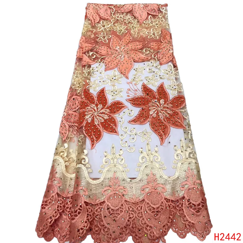 

Green stones African French Mesh Net Lace Fabric For India Evening Party Dress Fabrics 2019 New Nigeria Cord lace HJ2442-1