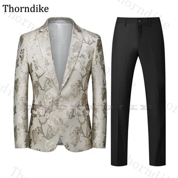 

Thorndike New Embroidery Men Suits Notched Lapel Formal Wedding Suit For Men Fashion 2 Pieces Sets Groom Tuxedos (Jacket+Pants)