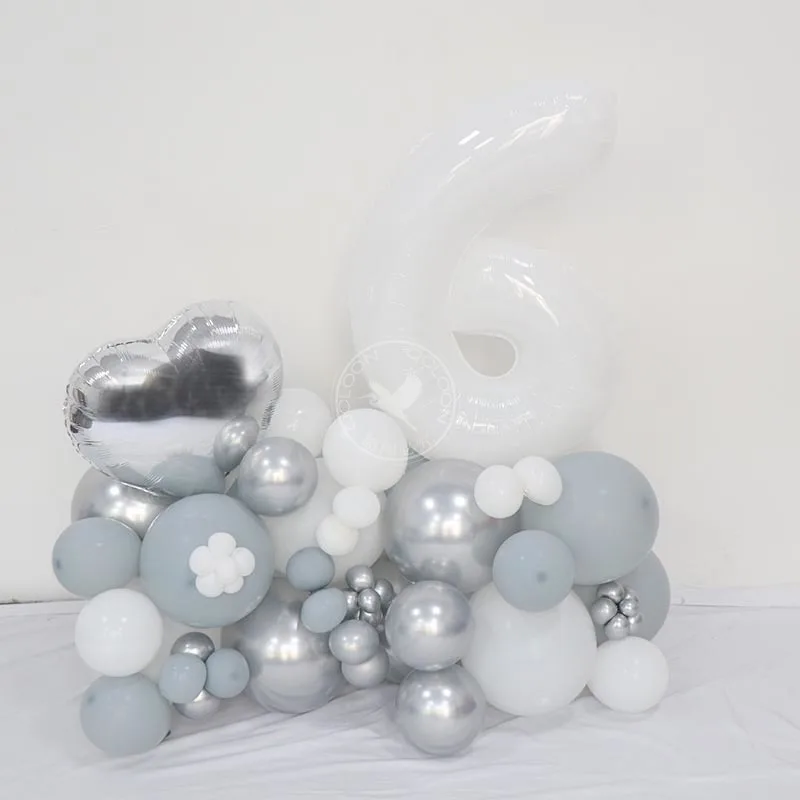 41pcs White Birthday Balloon Set 32inch Foil Number Balloons 1 2 3 4 5 6 7 8 9 Years Old Adult Party Decor Supplies | Дом и сад