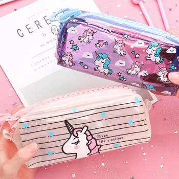 

NEW Transparent Unicorn Pencil Case Big Zipper Capacity School Pencil Bag Storage Pouch Pen Box School Supplies Stationery Gift
