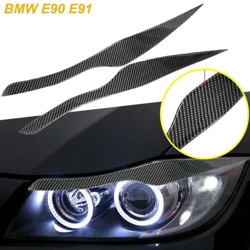 2X карбоновое волокно фары для бровей реснички на фары планки для B-MW E90 E91 05-12