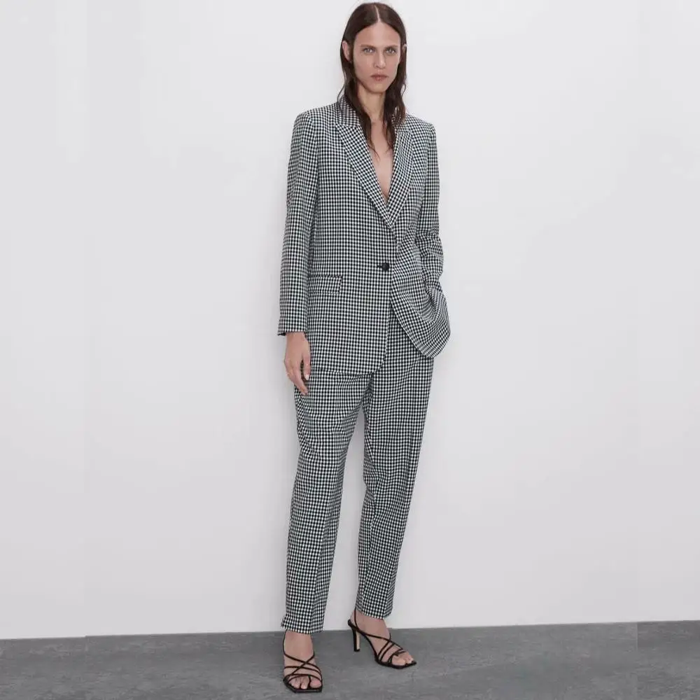 2019 ZA British style Grid Pants for Women Fashion Suit Long Femal Loose Soft Clothes Work Wear Zipper Fastener Harem Pant | Женская