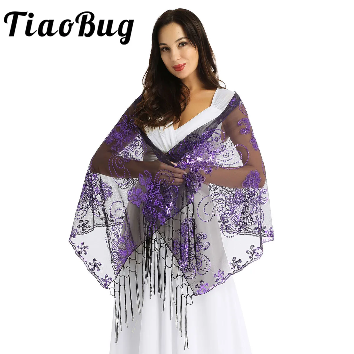 

Women Ladies Retro Vintage 1920s Glittering Scarf Mesh Sequin Wedding Cape Fringed Evening Shawl Wrap for Wedding Bridesmaid