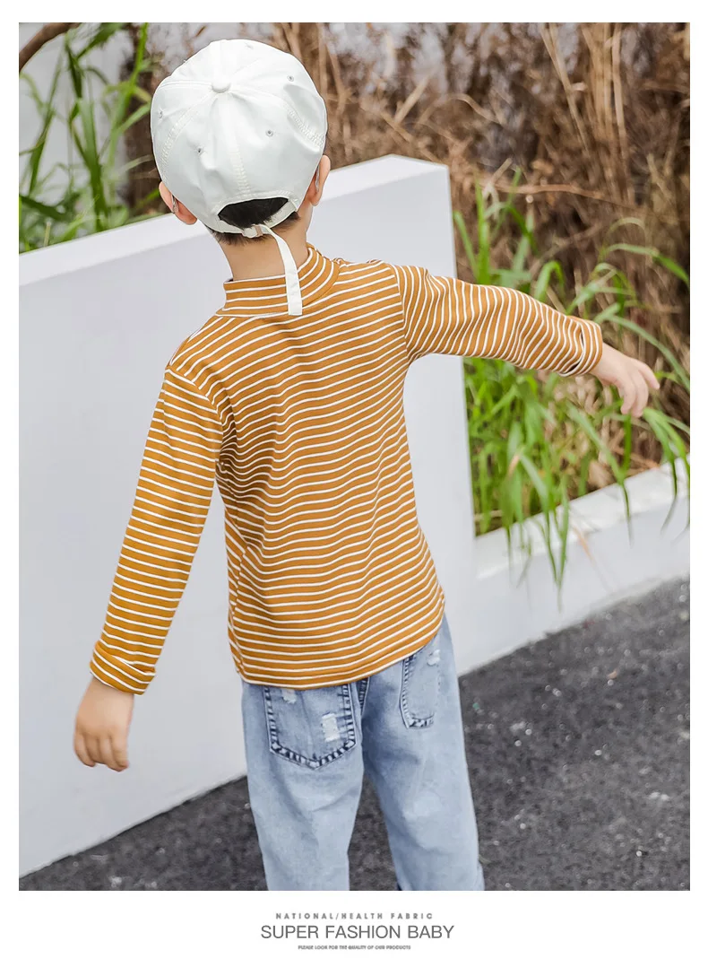 Autumn BOY'S Baby Stripes Base Shirt Korean-style Casual Children Long Sleeve Mock-Neck T-shirt Tops Fashion