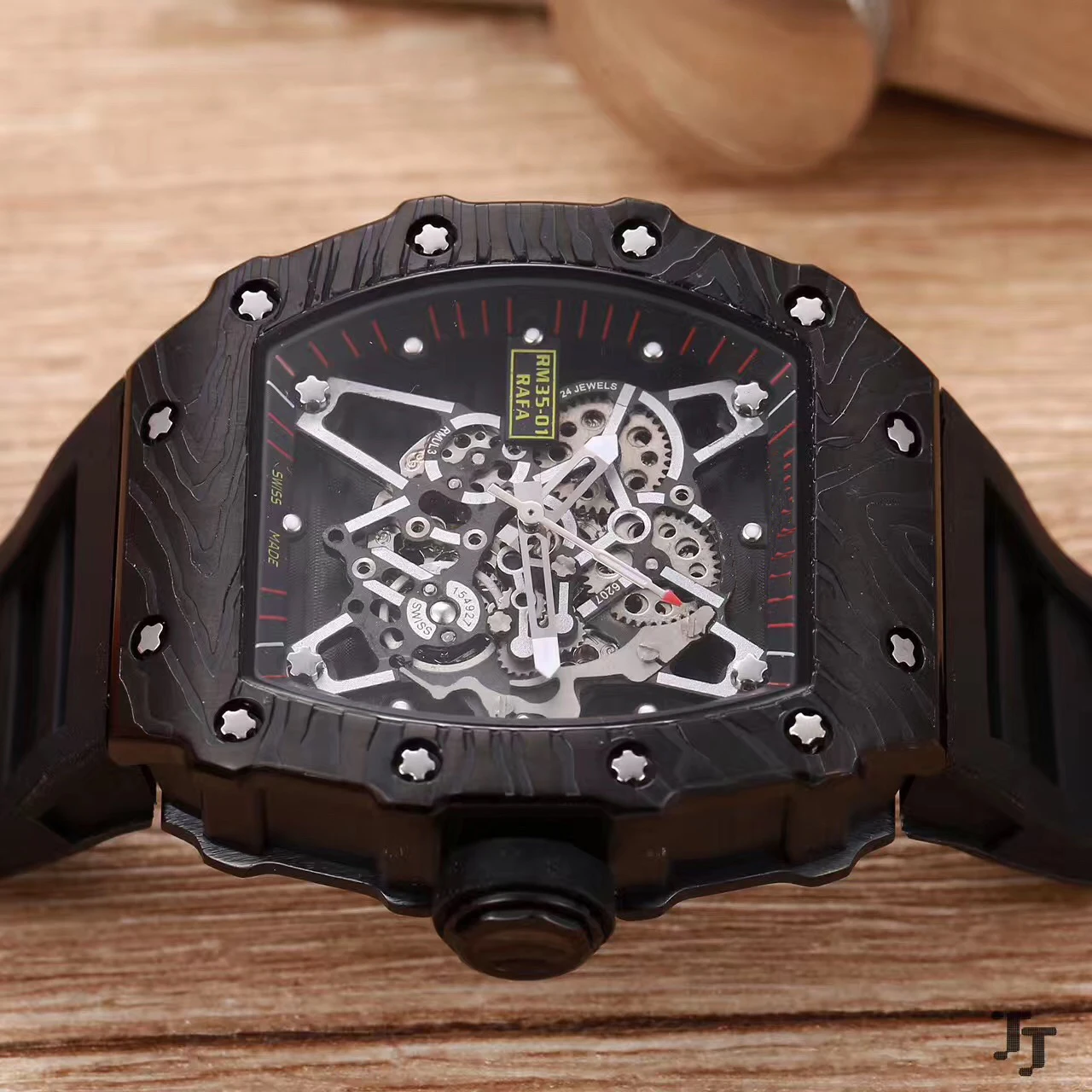 

Luxury Brand New Men Watch Rubber Sapphire Stainless Steel 904L Automatic Mechanical Full Black Tourbillion Skeleton Watches AAA