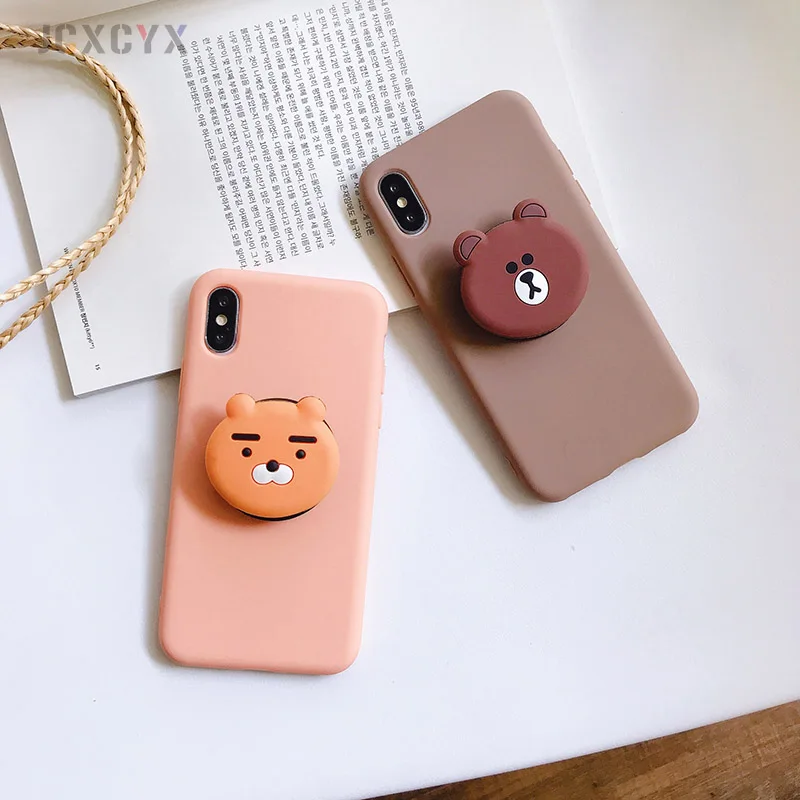 3D Bear crocodil Cartoon Soft phone case for iphone X XR XS 11 Pro Max 6 7 8 plus Holder cover for samsung S8 S9 S10 A50 Note 8