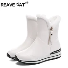 REAVE CAT/зимние сапоги для девочек; женская обувь на молнии; теплая плюшевая обувь на танкетке; Милая зимняя повседневная обувь розового цвета; botas mujer; размеры 31-42