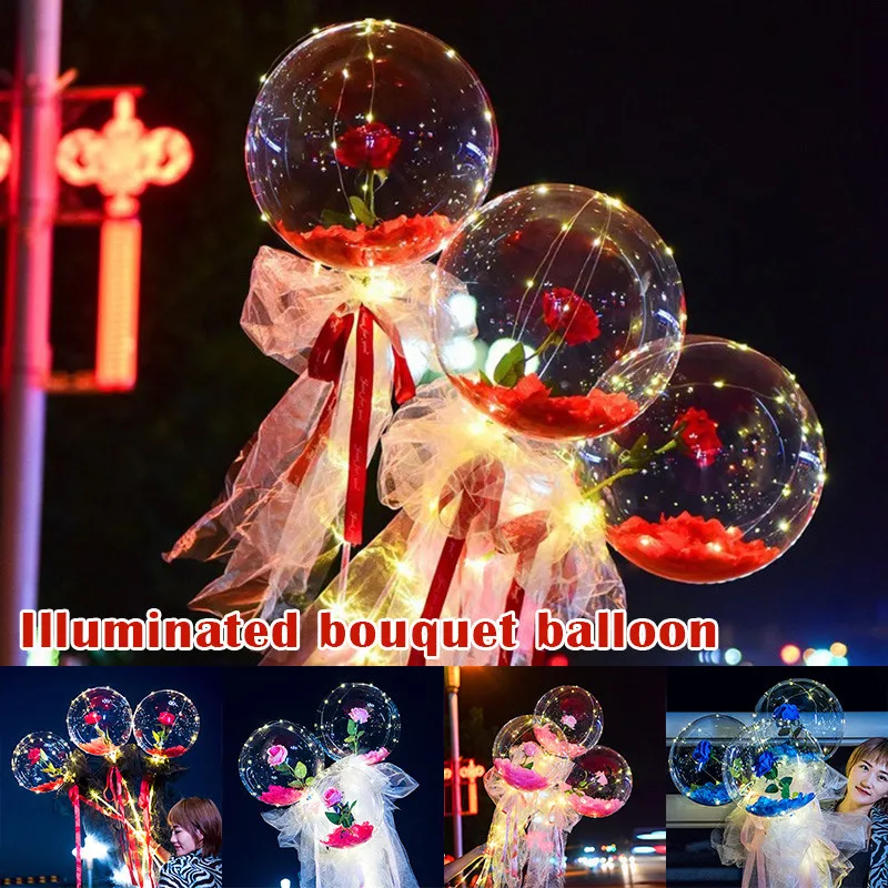 

Led Luminous Balloon Rose Bouquet Transparent Ball Girlfriend Wife Valentines Day Gift Diy Birthday Party Wedding Decoration