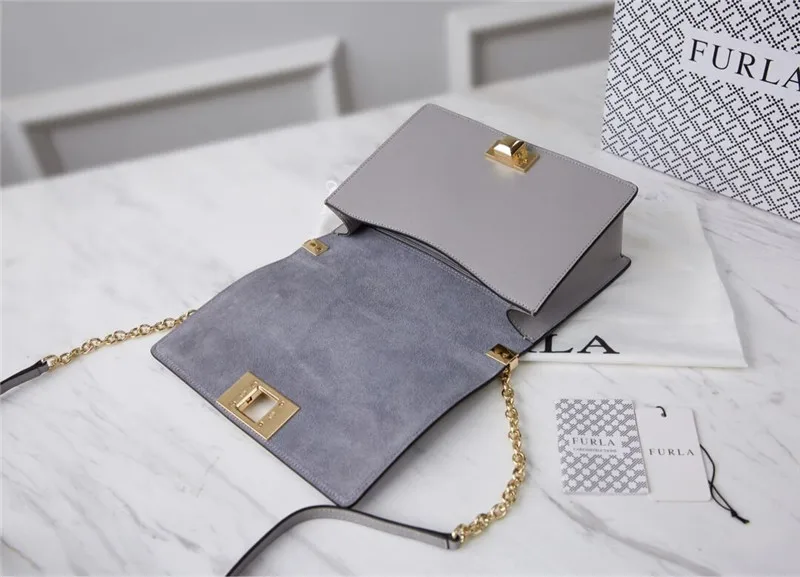Оригинальные женские сумки FURLA, высококачественные женские кожаные сумки Furla светло-серого цвета, размер L 24 см x 8 см x 16 см
