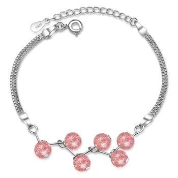 

Luxury Pink Natural Strawberry Quartz Flower 925 Sterling Silver Lady Bracelets Wholesale Jewelry For Women No Fade Short Chains