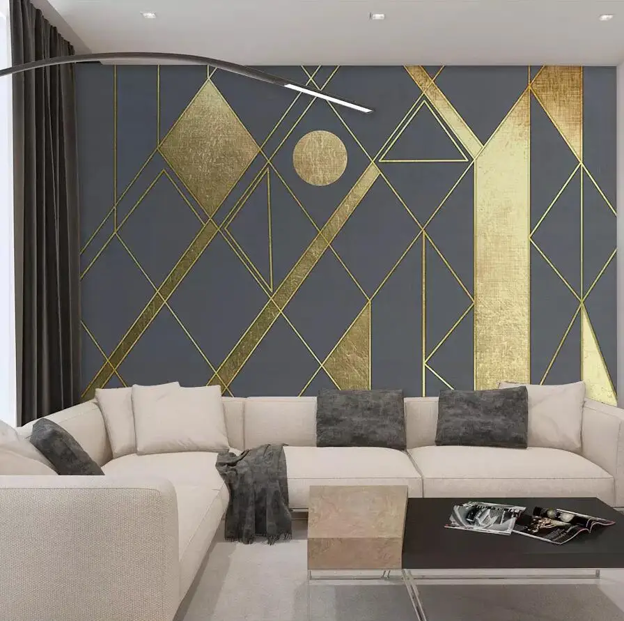 

Drop Shipping Custom Wallpaper 3d Photo Mural Nordic Minimalist Personality Abstract Geometric Golden TV Wall Paper Mural