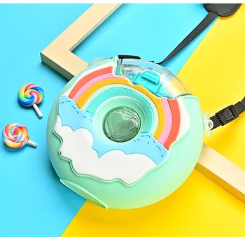 

Cartoon Tritan Water Bottle for Kids Bpa Free Donuts Creative Silicone Portable Kettle with Straw Water Bottles 380ml