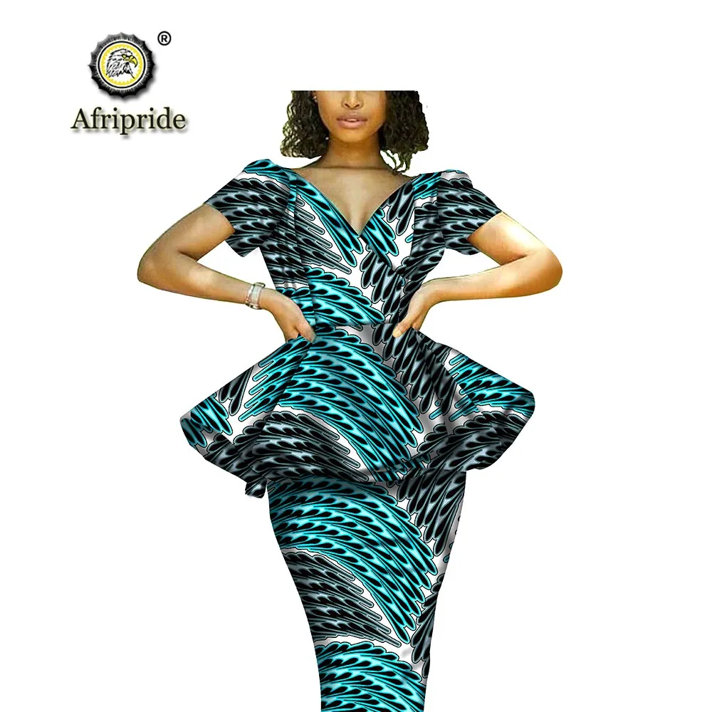 

2019 spring&autumn skirt set for women AFRIPRIDE three quarter flare sleeve o-neck top+knee-length pencil skirt set S1926004