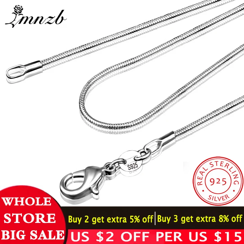 

LMNZB 100% Authentic Solid 925 Sterling Silver Choker Necklaces Fine Jewelry 1mm Wide Snake Chain Necklace for Women LYDHX01