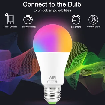 

E27/B22 Magic WiFi Smart Light Bulb 15W AC85-265V RGB WiFi Dimmable Multicolor LED Light work with Alexa Echo Google Home