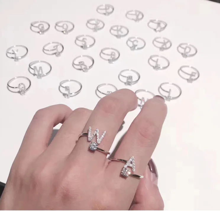 Ramos Simple 26 English Letters A-Z Rings For Women Micro Zircon colour Adjustable | Украшения и аксессуары