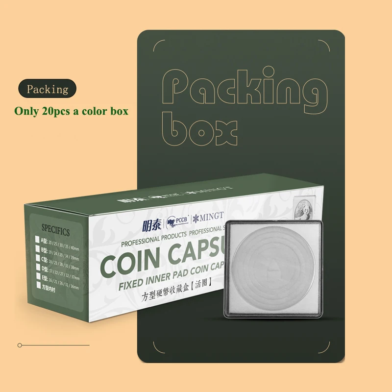 1 Piece / PCCB Square Coin Capsule Coin Holder Plastic Case With Sponge Pad Ring 16-41mm 4