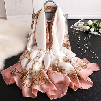 

2020 Luxury Chain Scarf Women Spring Autumn Silk Scarf Female Lady Beach Shawl Wraps Stole