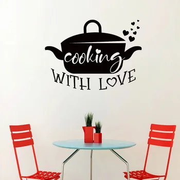 

Cooking With Love Wall Decal Pot Kitchen Quote Door Window Vinyl Stickers Restaurant Interior Decor Art Lettering Wallpaper