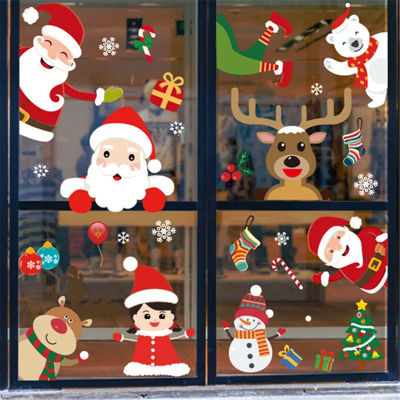 Christmas Snowflake Window Clings Stickers Santa Claus Reindeer Wall Glass Sticker For Home Decor